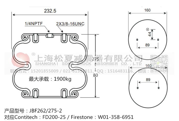 JBF262/275-2橡膠<a href='http://www.brandnew-swimwear.com/' target='_blank'><u>空氣彈簧</u></a>